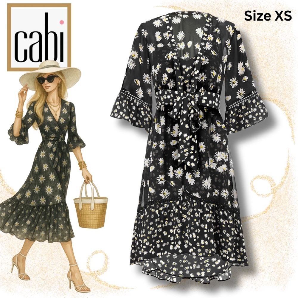 Cabi Daisy Dress (Black Floral High-Low Flowy Summer Dress) 2 pieces!  Size XS